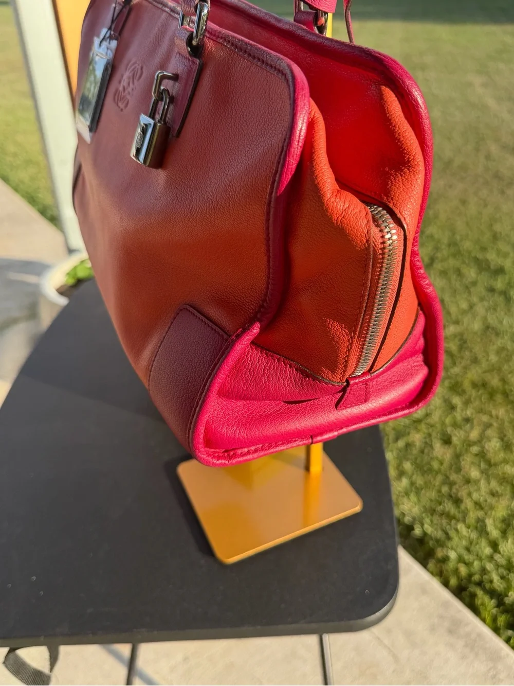 Loewe Two-Tone Pink and Orange Leather Satchel